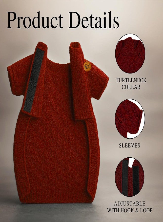 سايج سكوير سترة صوفية محبوكة يدويًا من Sage Square للكلاب من فصيلة شيه تزو | ملابس شتوية دافئة | ناعمة وقابلة للتمدد | ملابس حيوانات أليفة مصنوعة يدويًا للطقس البارد | زي مريح وأنيق | سترة محبوكة (لون عنابي) - Image 3